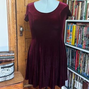 ModCloth Burgundy Velvet Skater Dress Size 1X